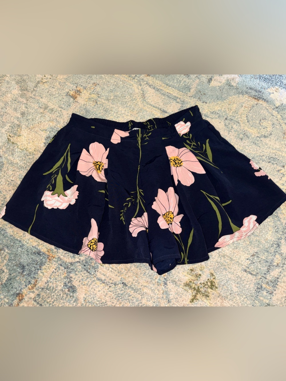 FAVLUX Navy Floral Women’s Shorts with Pink Flowers